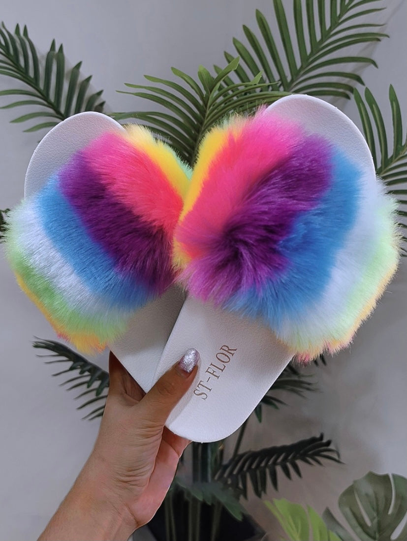 Multi-Color Fur Slide & Purse Set